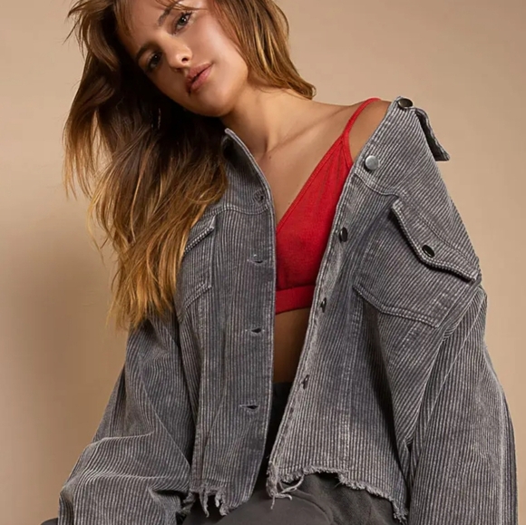 POL Gray Corduroy Jacket Destroyed Hem - Picture 1 of 8